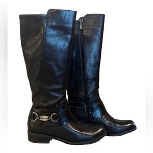 BCBG Black Tall Leather Riding Boots Size 7.5 M In original box